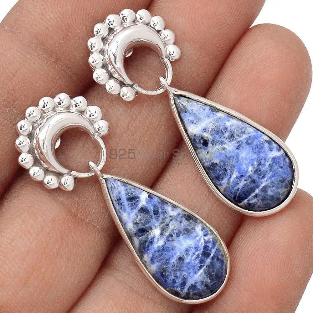 925 Sterling Silver Earrings In Natural Sodalite Gemstone 925SE2193_1