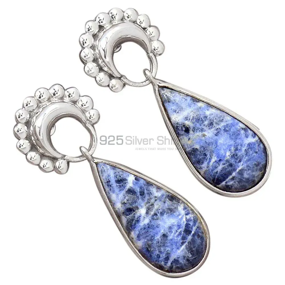925 Sterling Silver Earrings In Natural Sodalite Gemstone 925SE2193_2