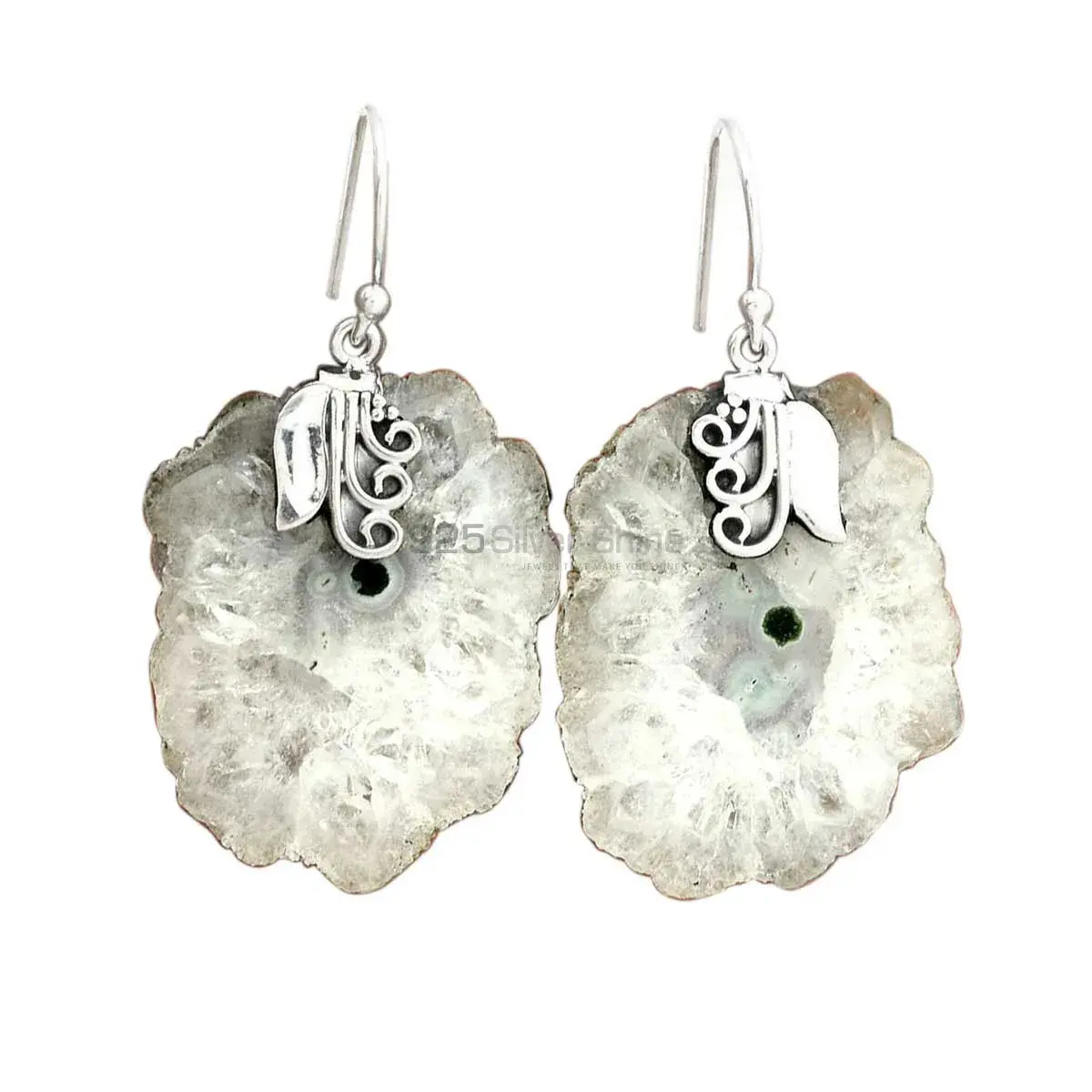 925 Sterling Silver Earrings In Natural Solar Druzy Gemstone 925SE2509_0