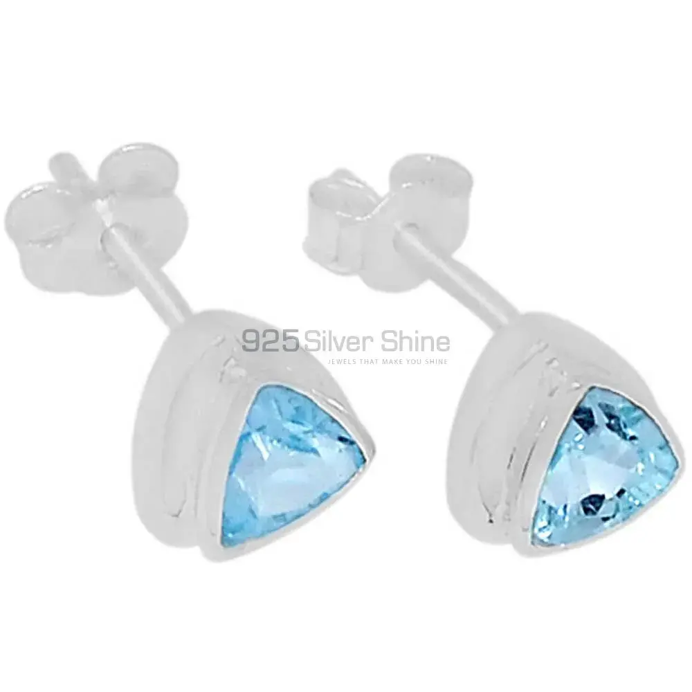 925 Sterling Silver Earrings In Semi Precious Blue Topaz Gemstone 925SE321_0