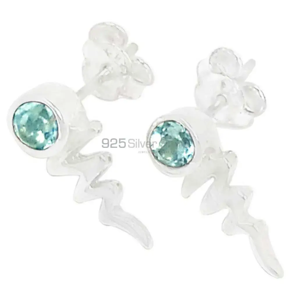 925 Sterling Silver Earrings In Semi Precious Blue Topaz Gemstone 925SE479