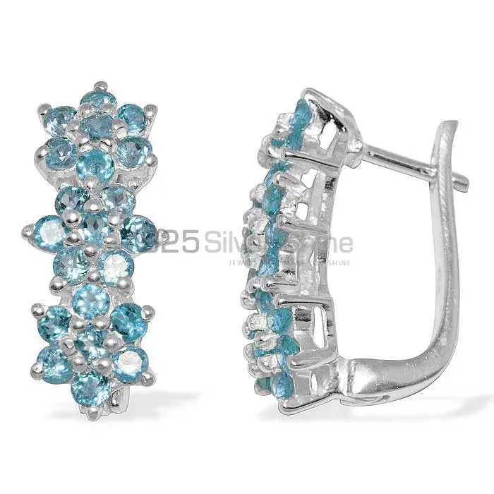925 Sterling Silver Earrings In Semi Precious Blue Topaz Gemstone 925SE874_1
