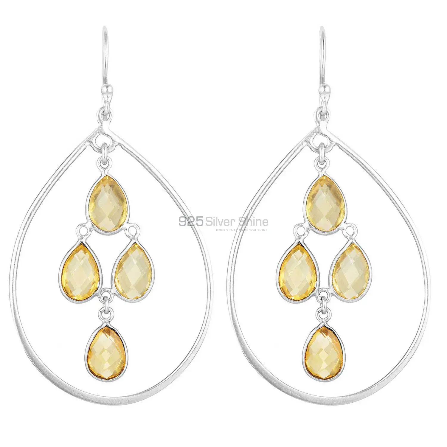 925 Sterling Silver Earrings In Semi Precious Citrine Gemstone 925SE1856