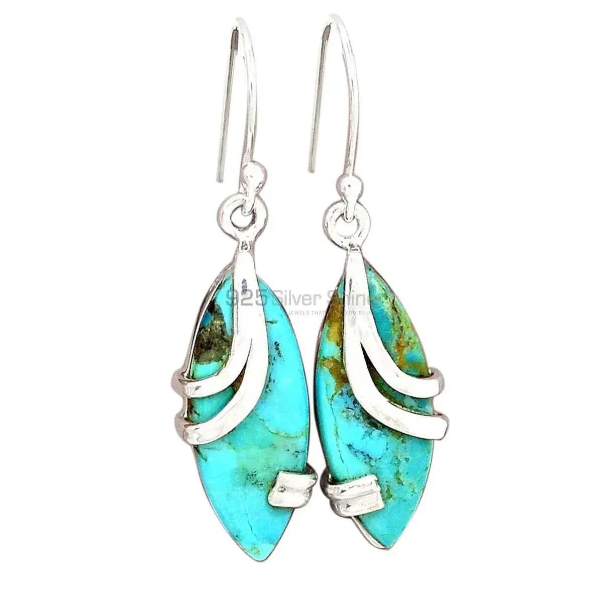 925 Sterling Silver Earrings In Semi Precious Copper Turquoise Gemstone 925SE2115_0