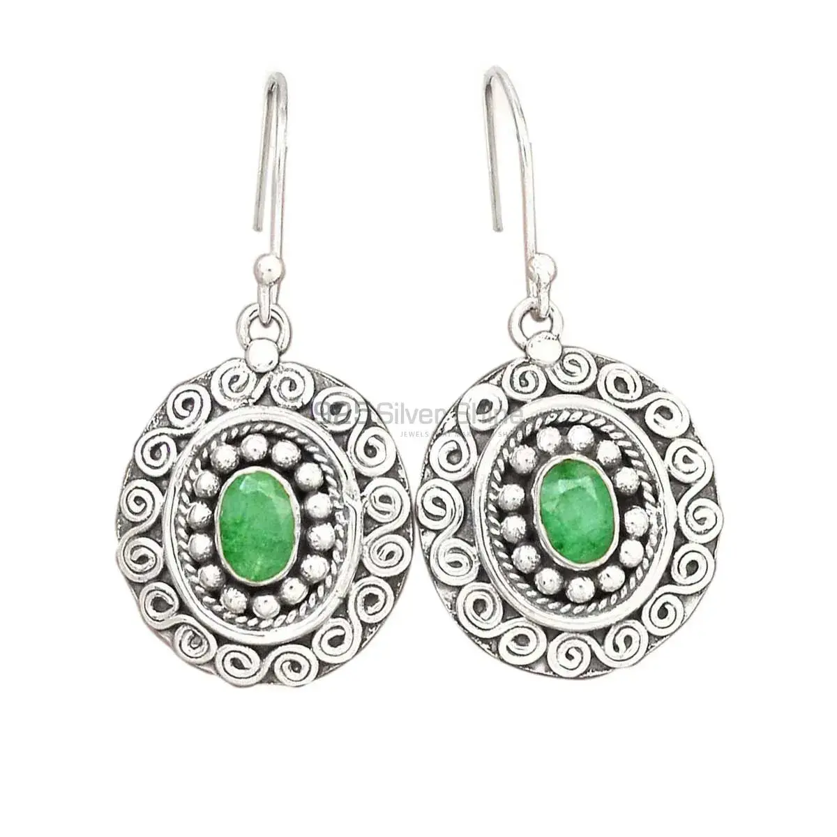925 Sterling Silver Earrings Wholesaler In Semi Precious Dyed Emerald Gemstone 925SE2986