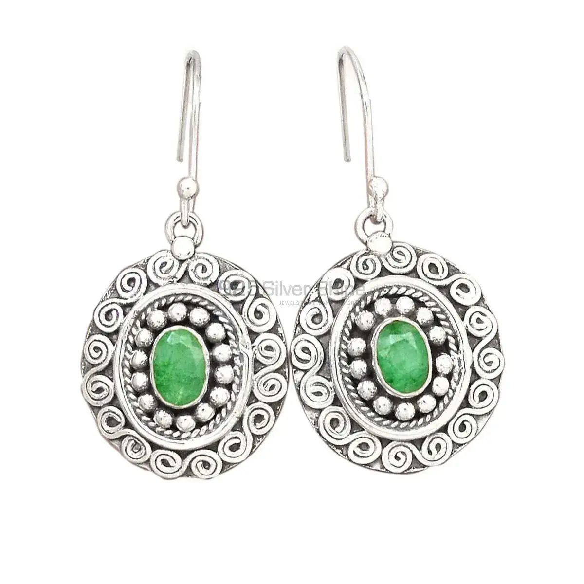 925 Sterling Silver Earrings In Semi Precious Dyed Emerald Gemstone 925SE2986_0