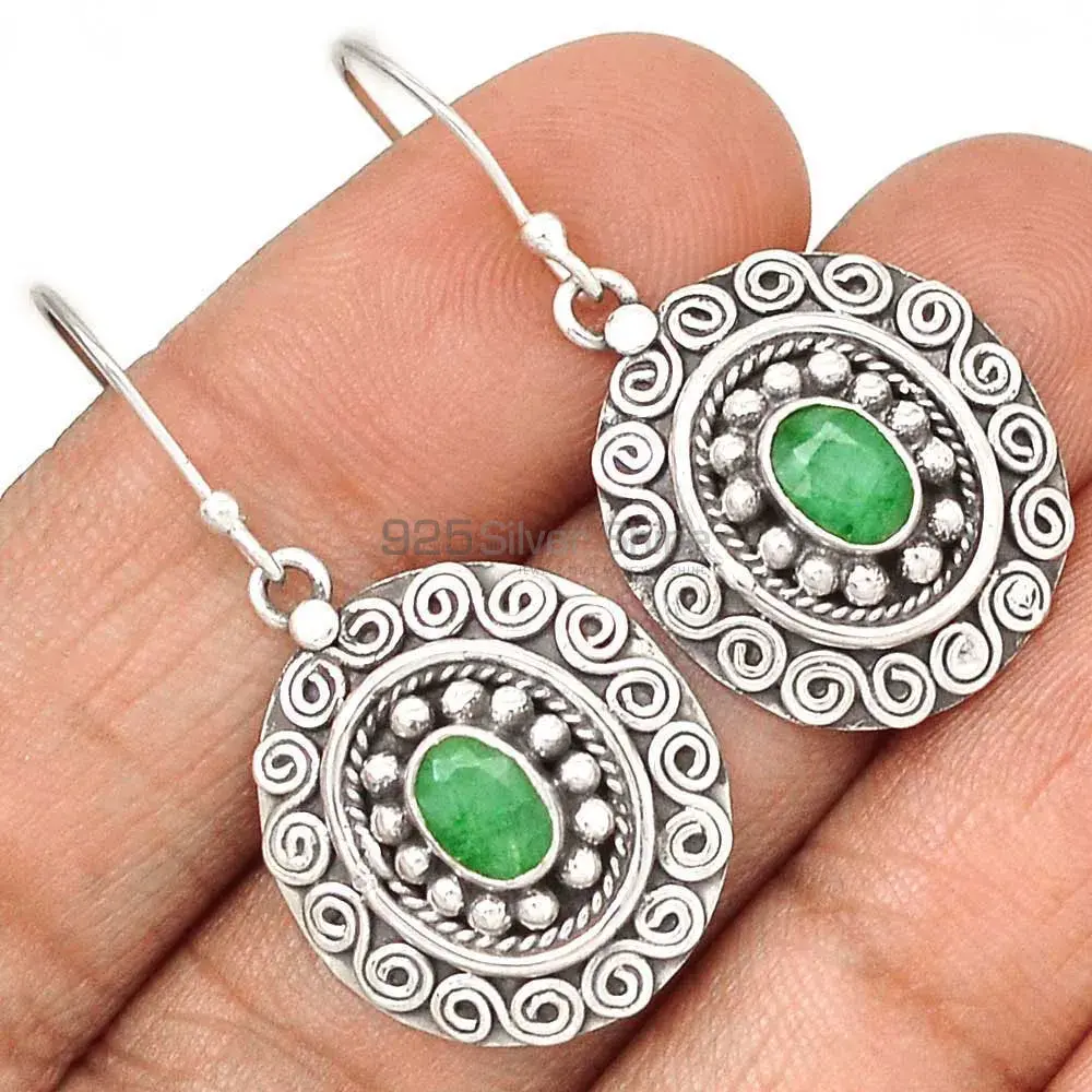 925 Sterling Silver Earrings Wholesaler In Semi Precious Dyed Emerald Gemstone 925SE2986_0