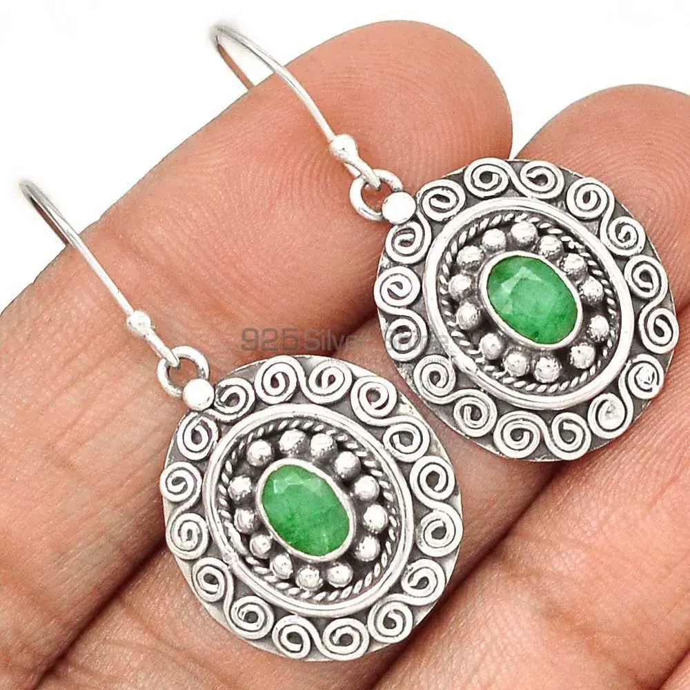 925 Sterling Silver Earrings In Semi Precious Dyed Emerald Gemstone 925SE2986_1