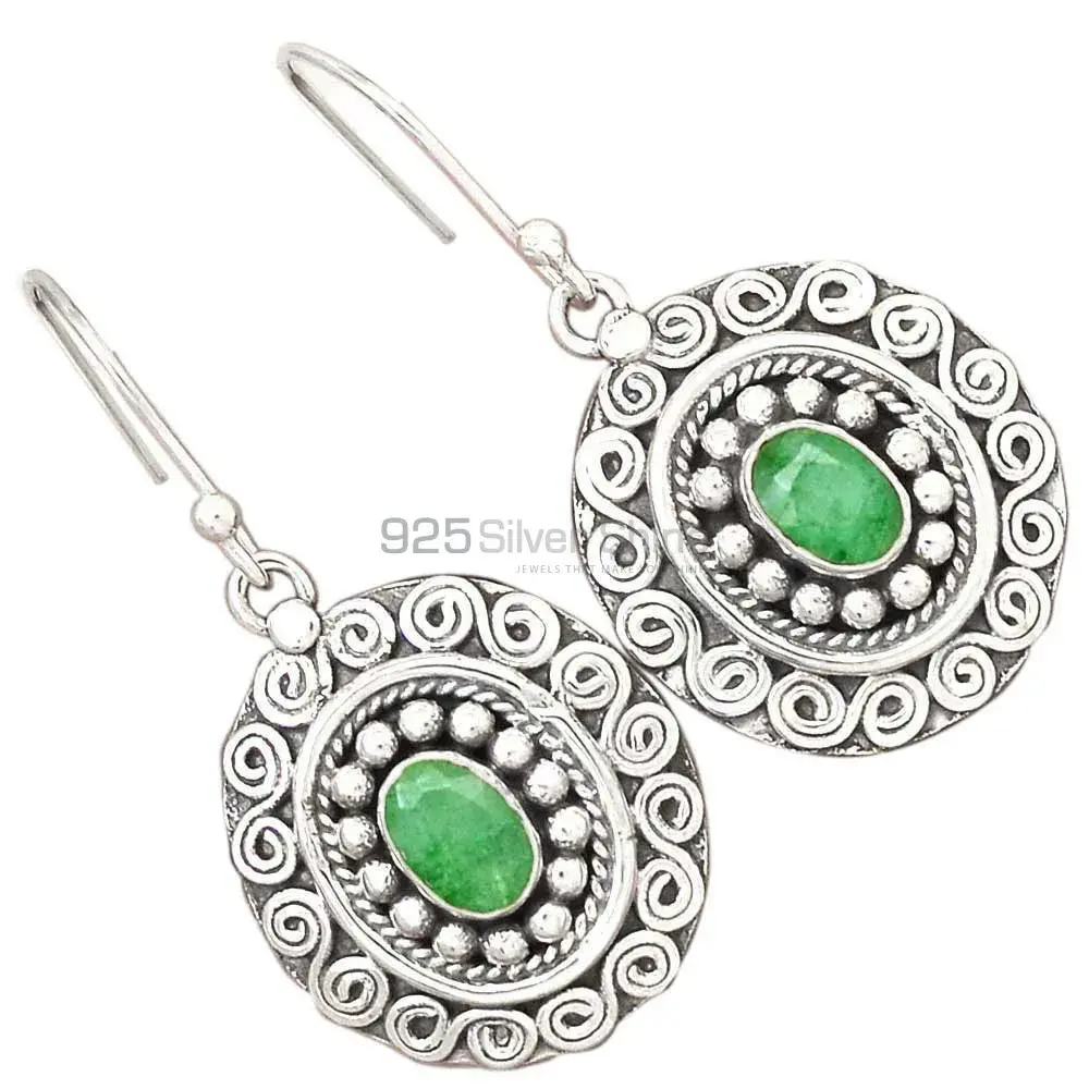 925 Sterling Silver Earrings In Semi Precious Dyed Emerald Gemstone 925SE2986_2