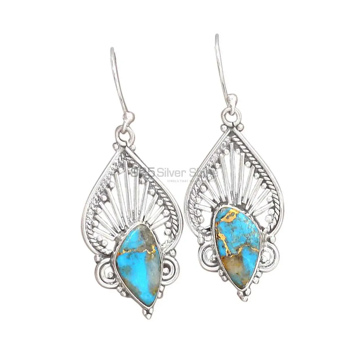 925 Sterling Silver Earrings In Semi Precious Turquoise Gemstone 925SE2665_0