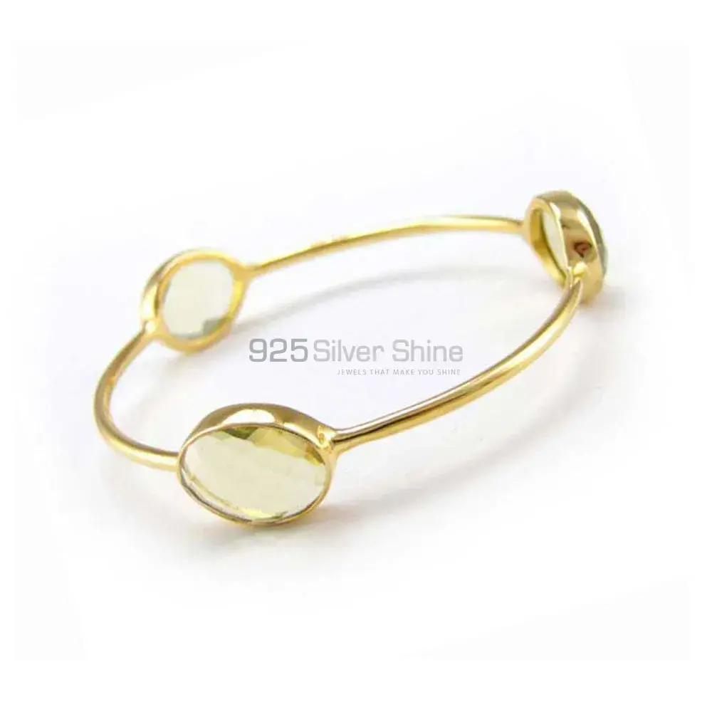 925 Sterling Silver Gold Vermeil Bangles In Semi Precious Lemon Quartz Gemstone 925SSB105