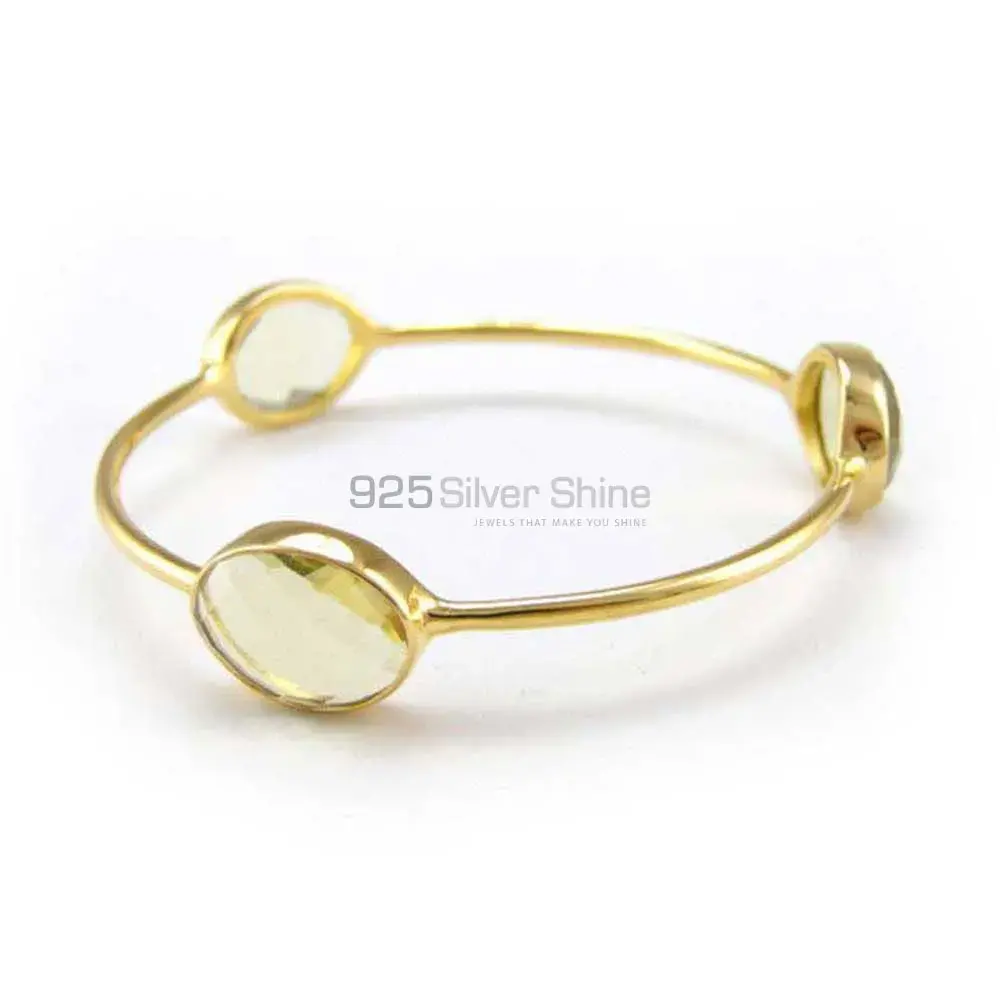 925 Sterling Silver Gold Vermeil Bangles In Semi Precious Lemon Quartz Gemstone 925SSB105_0