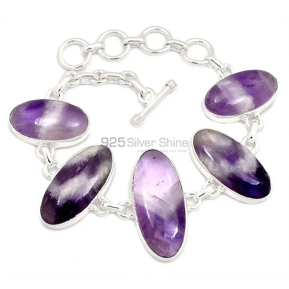 925 Sterling Silver Handmade Bracelets In Amethyst Lace Agate Gemstone Jewelry 925SB267-3