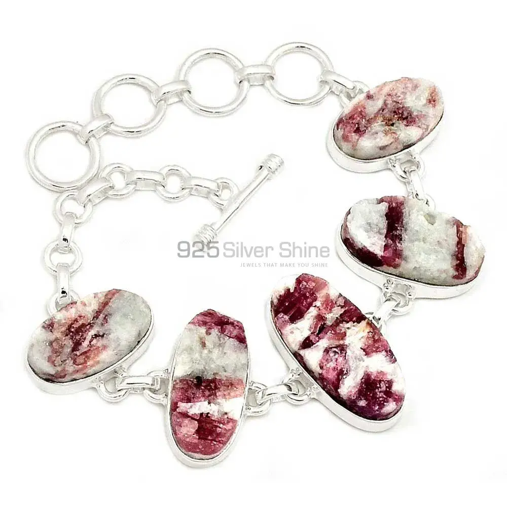 925 Sterling Silver Handmade Bracelets In Pink Tourmaline in Quartz Gemstone Jewelry 925SB291-2