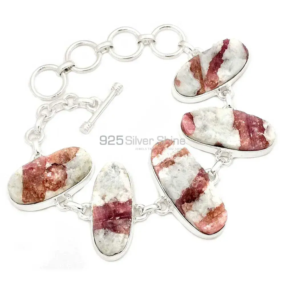 925 Sterling Silver Handmade Bracelets In Pink Tourmaline in Quartz Gemstone Jewelry 925SB291-2_0