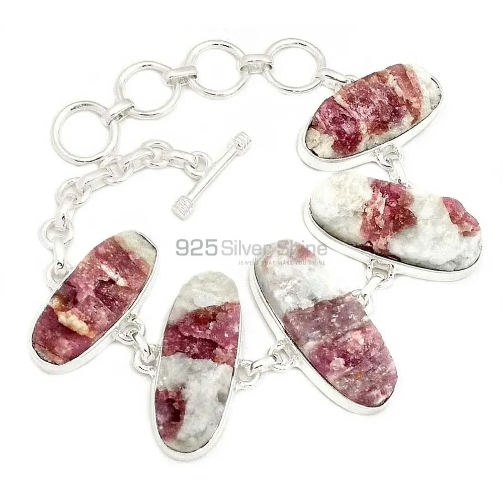 925 Sterling Silver Handmade Bracelets In Pink Tourmaline in Quartz Gemstone Jewelry 925SB291-2_1