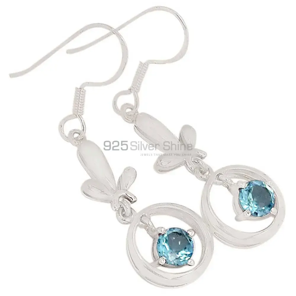 925 Sterling Silver Handmade Earrings In Blue Topaz Gemstone Jewelry 925SE352_0