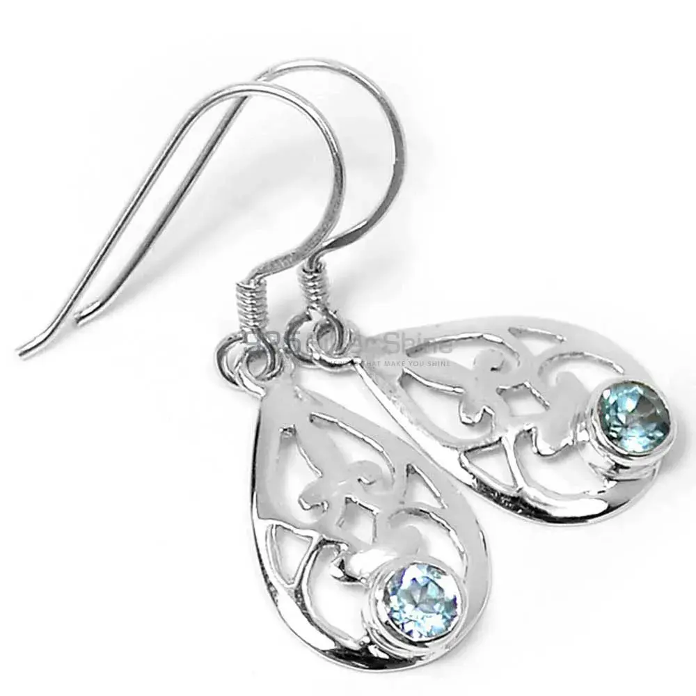 925 Sterling Silver Handmade Earrings In Blue Topaz Gemstone Jewelry 925SE510