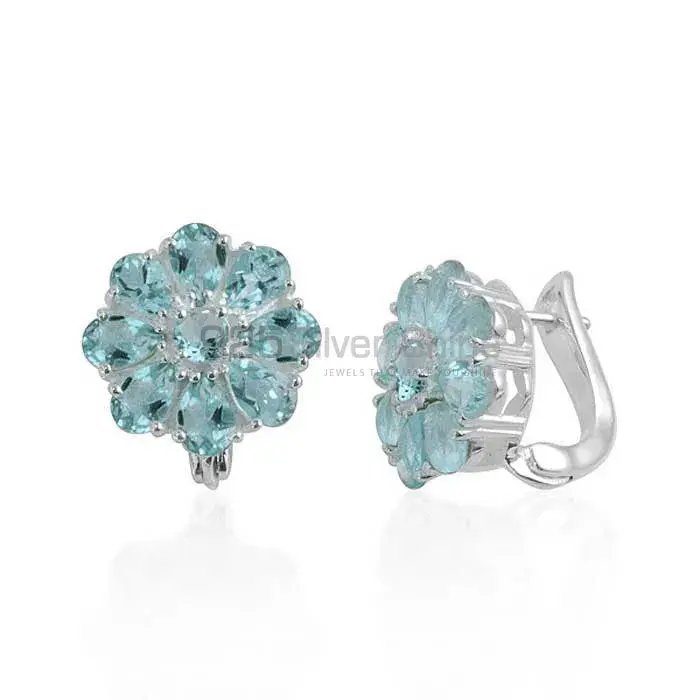 925 Sterling Silver Handmade Earrings In Blue Topaz Gemstone Jewelry 925SE984_0