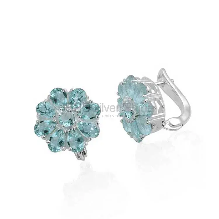 925 Sterling Silver Handmade Earrings In Blue Topaz Gemstone Jewelry 925SE984_1