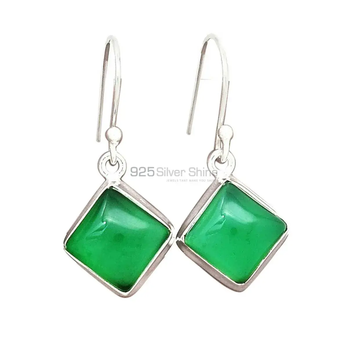 925 Sterling Silver Handmade Earrings Exporters In Green Onyx Gemstone Jewelry 925SE2225