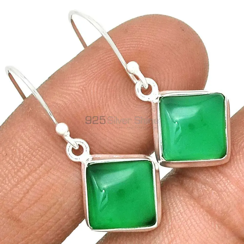 925 Sterling Silver Handmade Earrings In Green Onyx Gemstone Jewelry 925SE2225_1