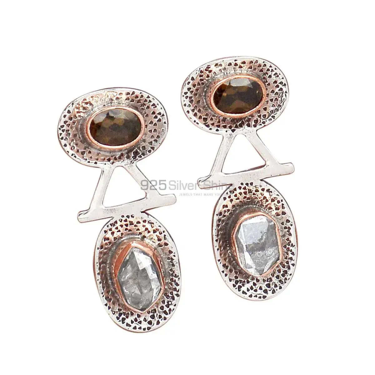 925 Sterling Silver Handmade Earrings Exporters In Herkimer Diamond Smoky Quartz Gemstone Jewelry 925SE2146