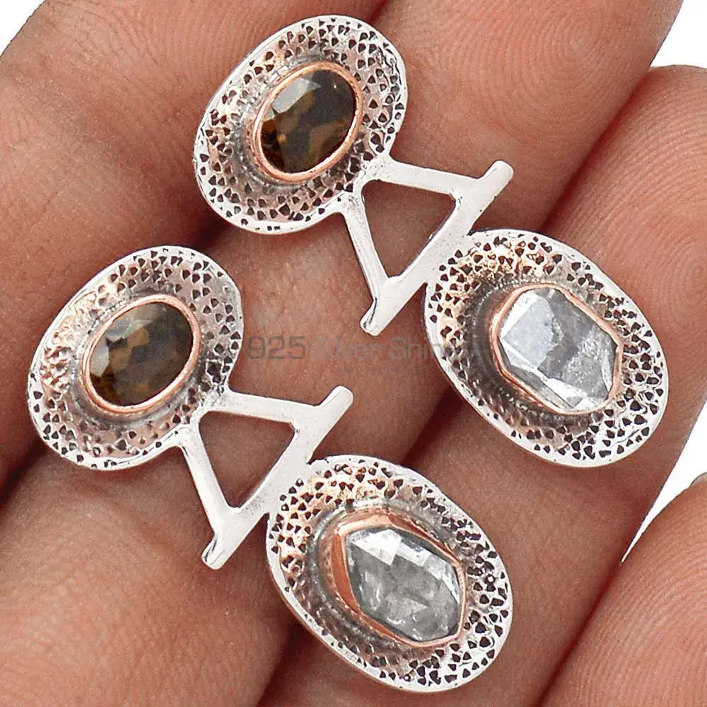 925 Sterling Silver Handmade Earrings Exporters In Herkimer Diamond Smoky Quartz Gemstone Jewelry 925SE2146_0