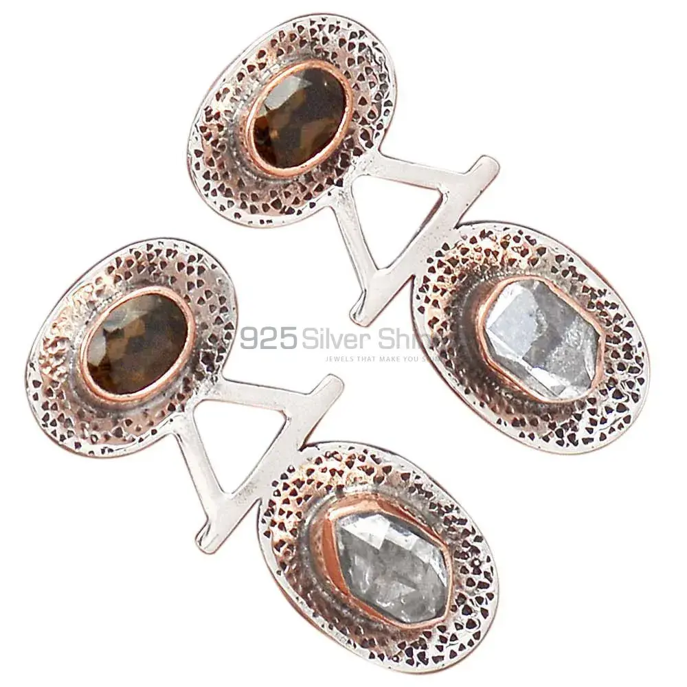 925 Sterling Silver Handmade Earrings Exporters In Herkimer Diamond Smoky Quartz Gemstone Jewelry 925SE2146_1