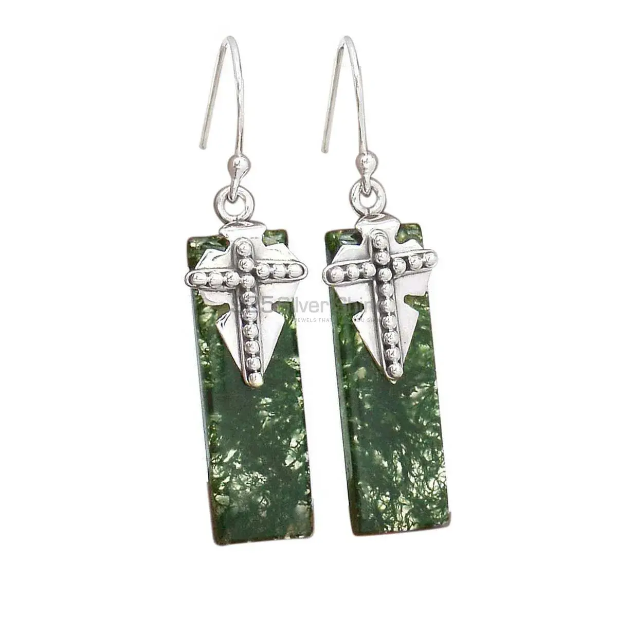 925 Sterling Silver Handmade Earrings Exporters In moss agate Gemstone Jewelry 925SE2620