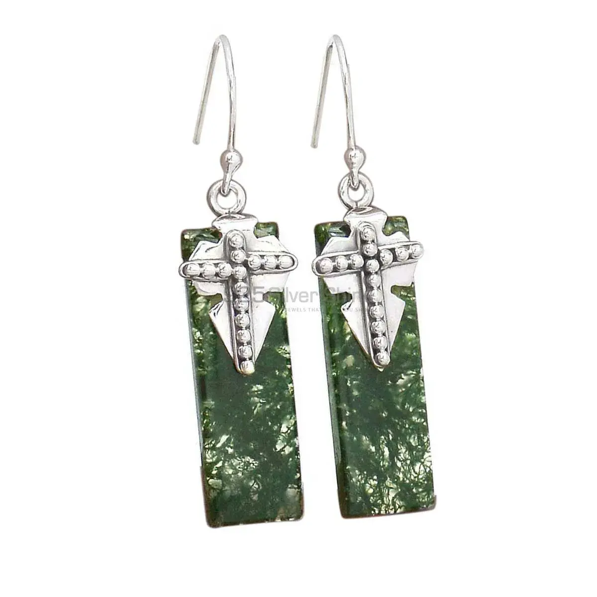 925 Sterling Silver Handmade Earrings In moss agate Gemstone Jewelry 925SE2620_0