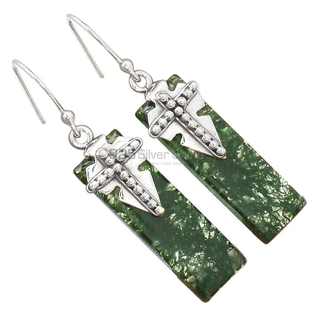 925 Sterling Silver Handmade Earrings In moss agate Gemstone Jewelry 925SE2620_1