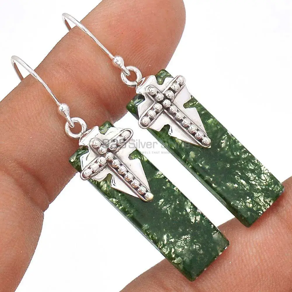 925 Sterling Silver Handmade Earrings In moss agate Gemstone Jewelry 925SE2620_2