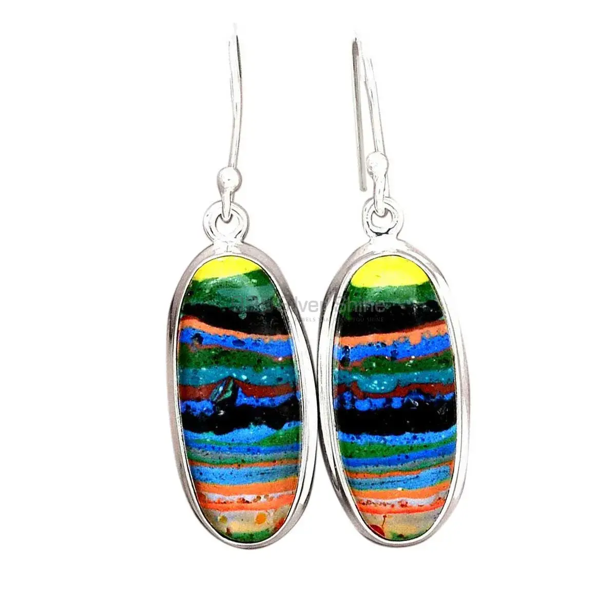 925 Sterling Silver Handmade Earrings In Rainbow Calsilica Gemstone Jewelry 925SE2383_1