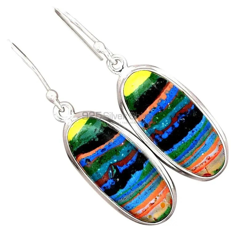 925 Sterling Silver Handmade Earrings Exporters In Rainbow Calsilica Gemstone Jewelry 925SE2383_0