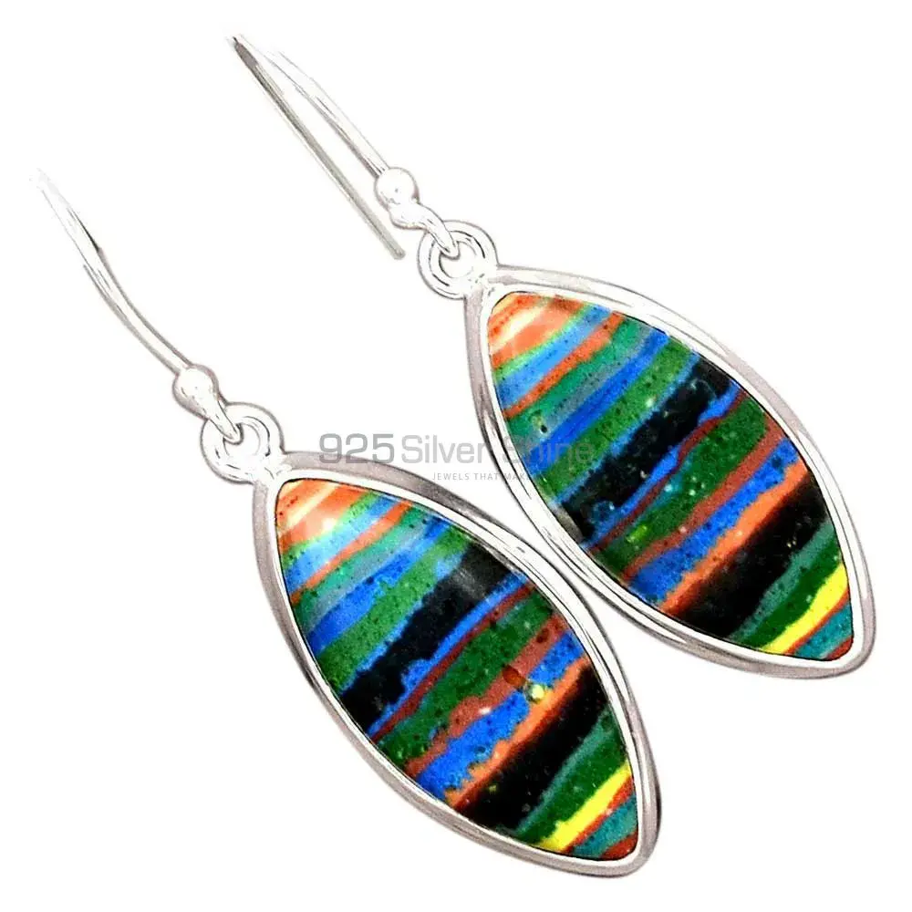 925 Sterling Silver Handmade Earrings In Rainbow Calsilica Gemstone Jewelry 925SE2383_3
