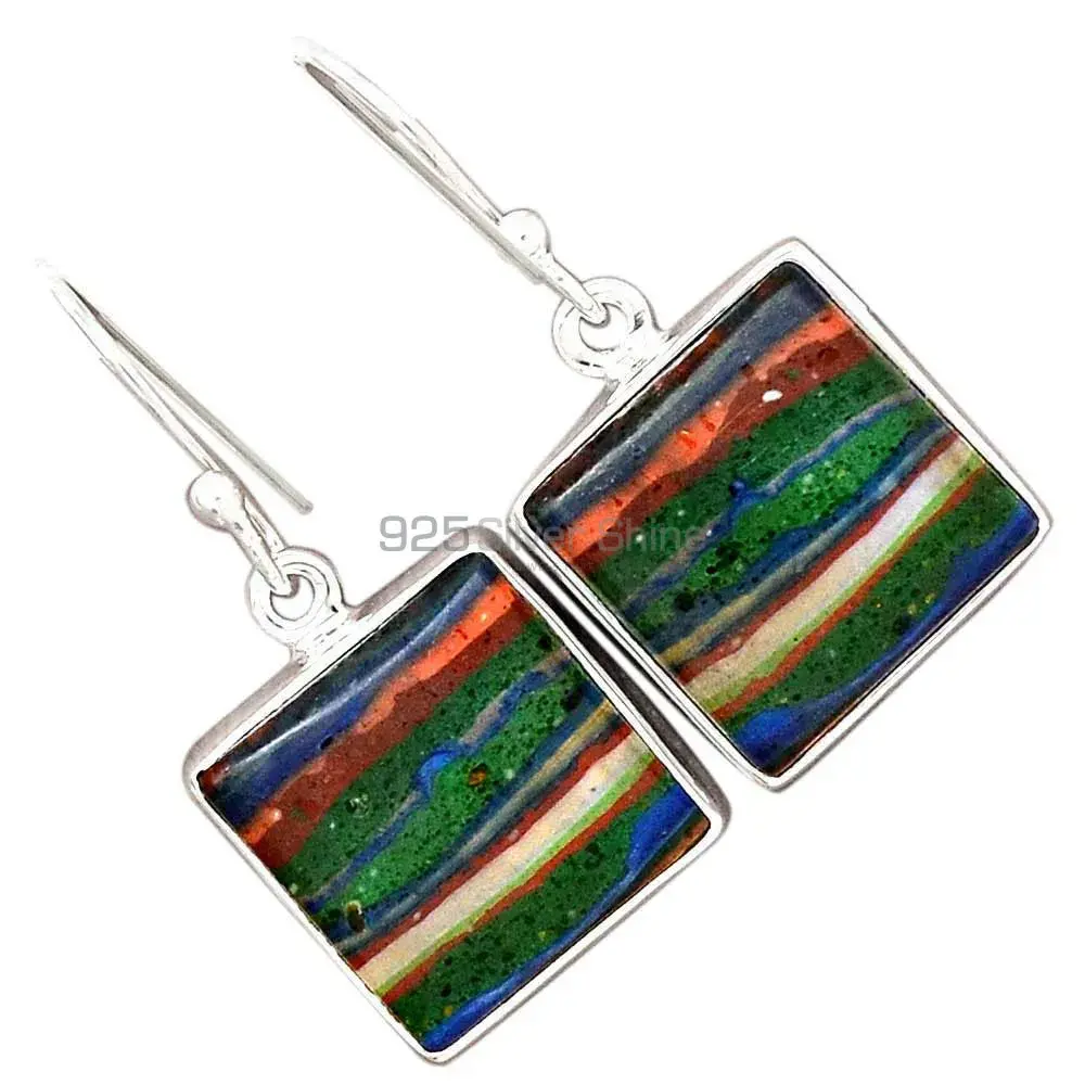 925 Sterling Silver Handmade Earrings Exporters In Rainbow Calsilica Gemstone Jewelry 925SE2383_2