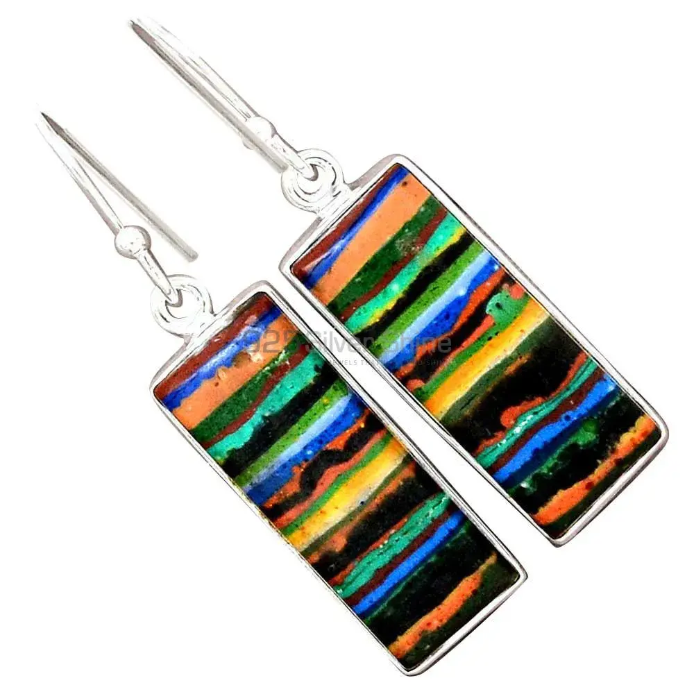 925 Sterling Silver Handmade Earrings In Rainbow Calsilica Gemstone Jewelry 925SE2383_6