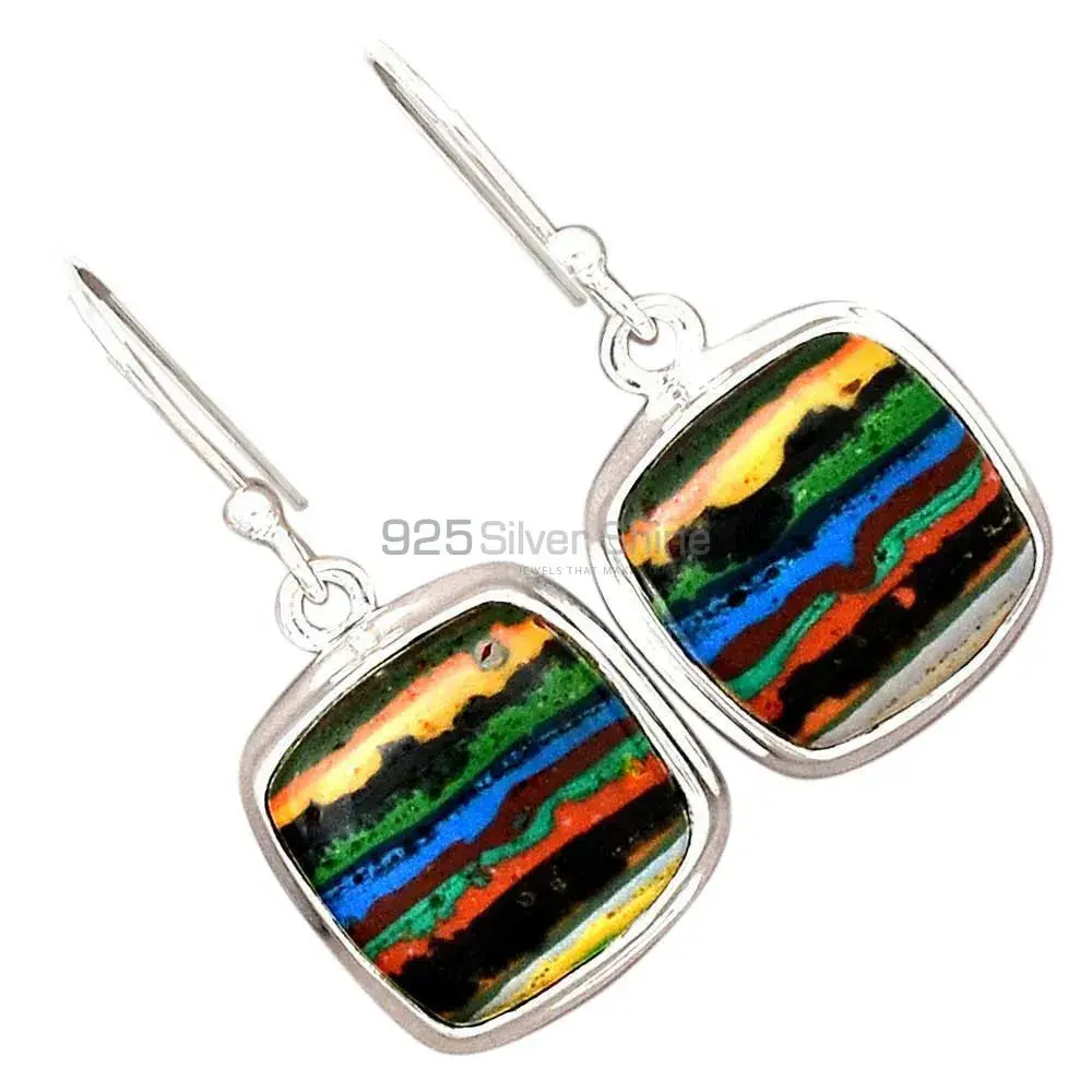 925 Sterling Silver Handmade Earrings In Rainbow Calsilica Gemstone Jewelry 925SE2383_10