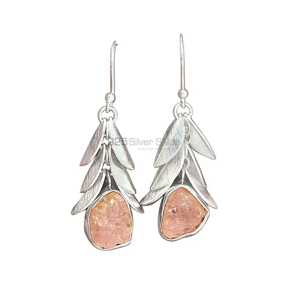 925 Sterling Silver Handmade Earrings Exporters In Rose Quartz Gemstone Jewelry 925SE3017