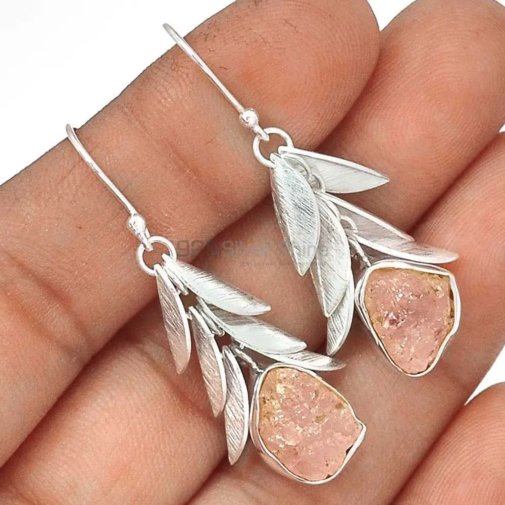 925 Sterling Silver Handmade Earrings In Rose Quartz Gemstone Jewelry 925SE3017_2