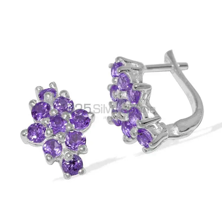 925 Sterling Silver Handmade Earrings In Amethyst Gemstone Jewelry 925SE903_0