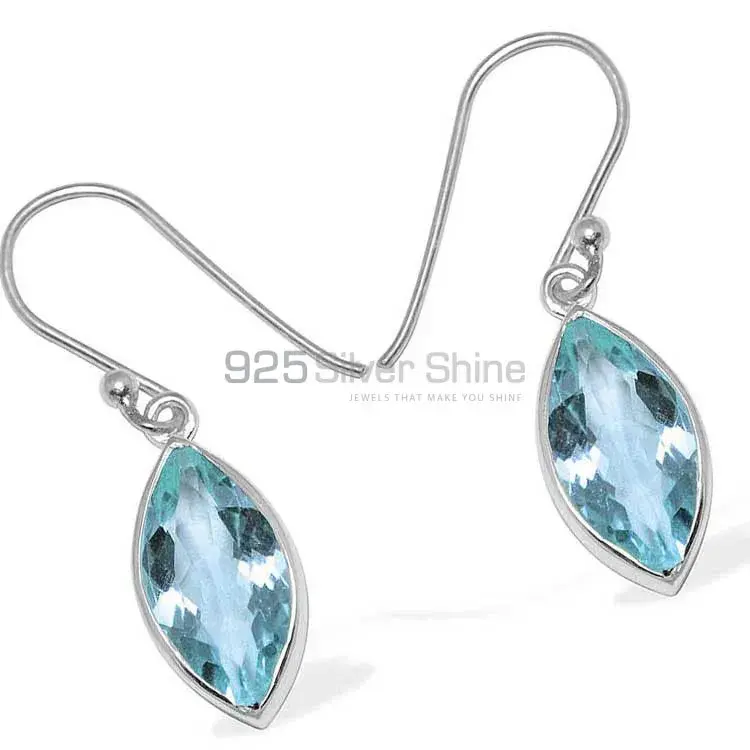 925 Sterling Silver Handmade Earrings In Blue Topaz Gemstone Jewelry 925SE1140_1