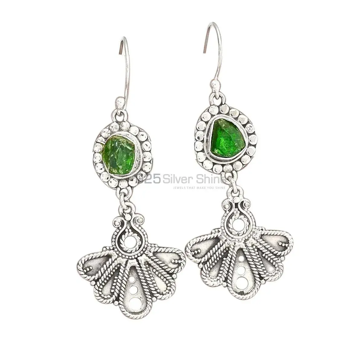 925 Sterling Silver Handmade Earrings Manufacturer In Chrome Diopside Gemstone Jewelry 925SE3094