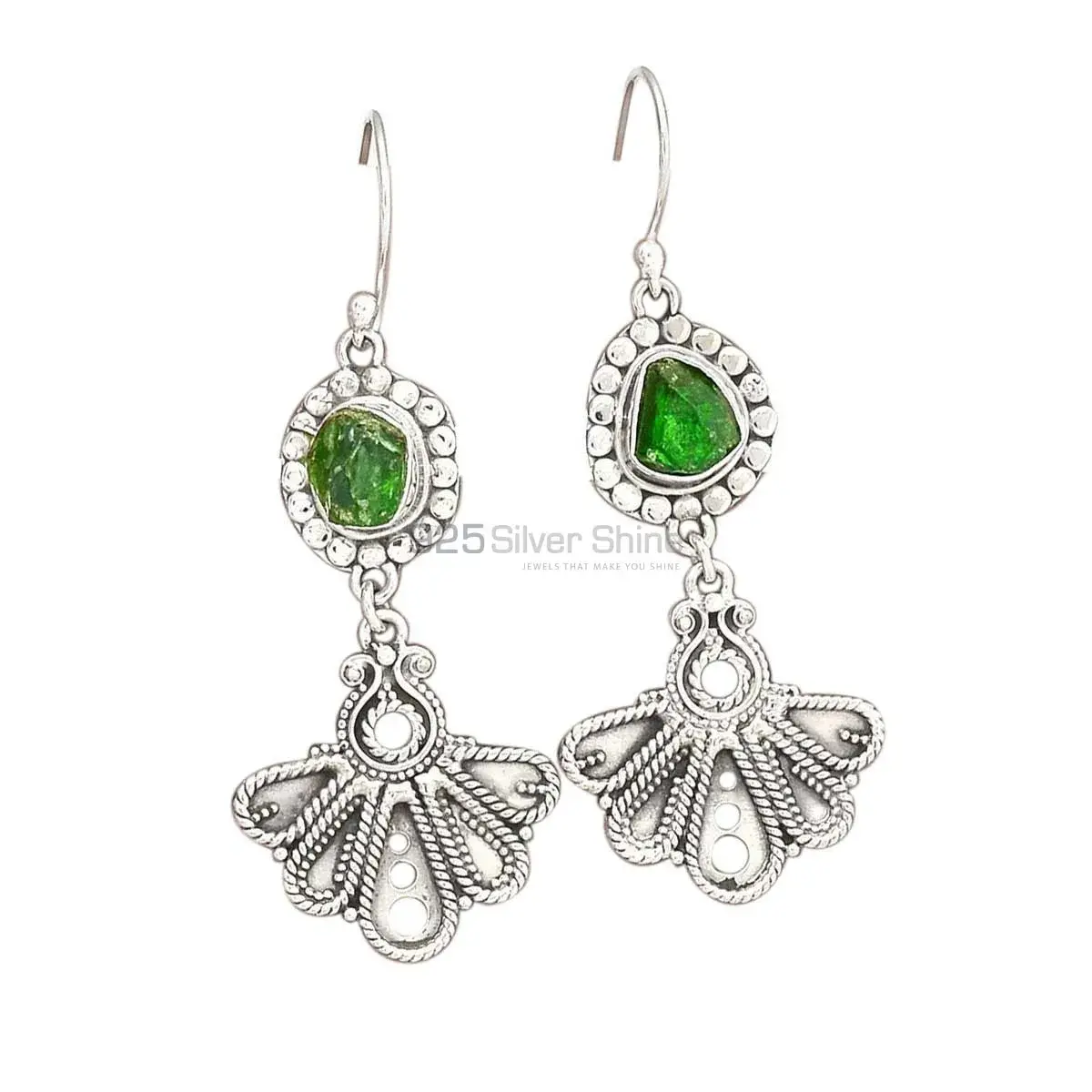 925 Sterling Silver Handmade Earrings In Chrome Diopside Gemstone Jewelry 925SE3094