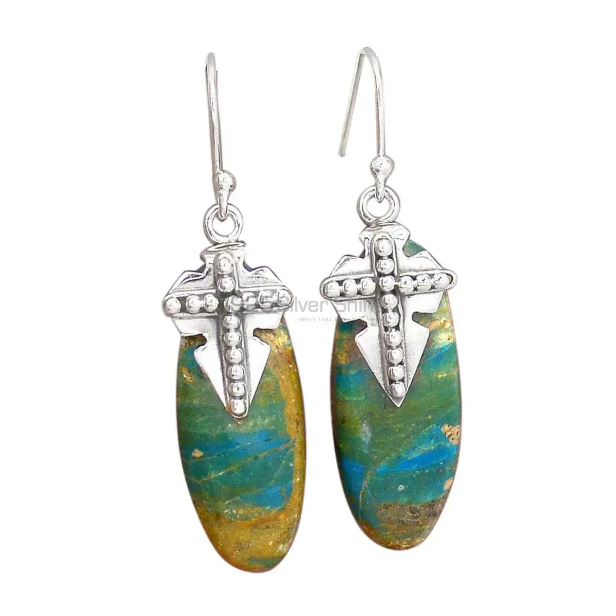 925 Sterling Silver Handmade Earrings In Chrysocolla Gemstone Jewelry 925SE2618