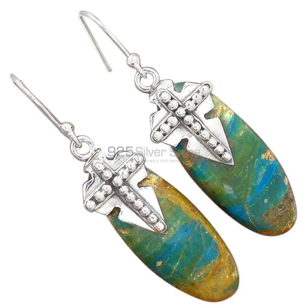925 Sterling Silver Handmade Earrings In Chrysocolla Gemstone Jewelry 925SE2618_0