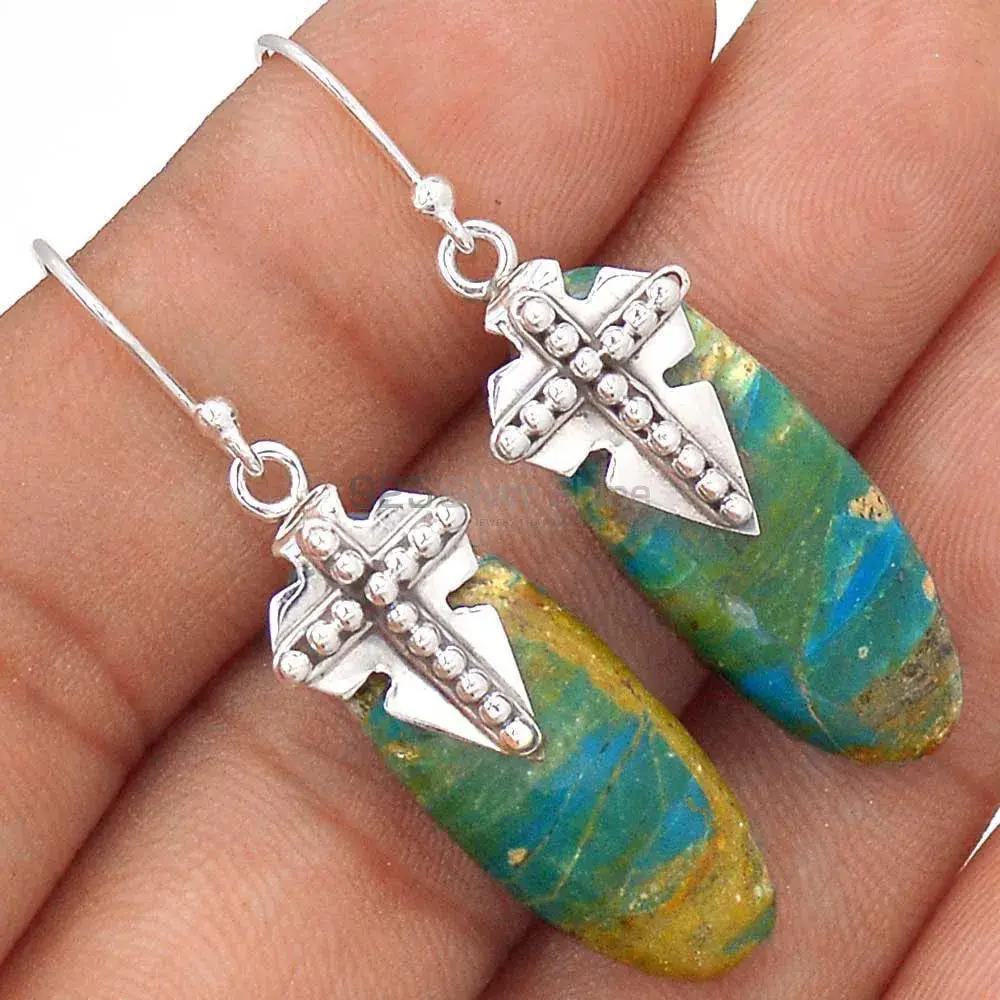 925 Sterling Silver Handmade Earrings In Chrysocolla Gemstone Jewelry 925SE2618_1