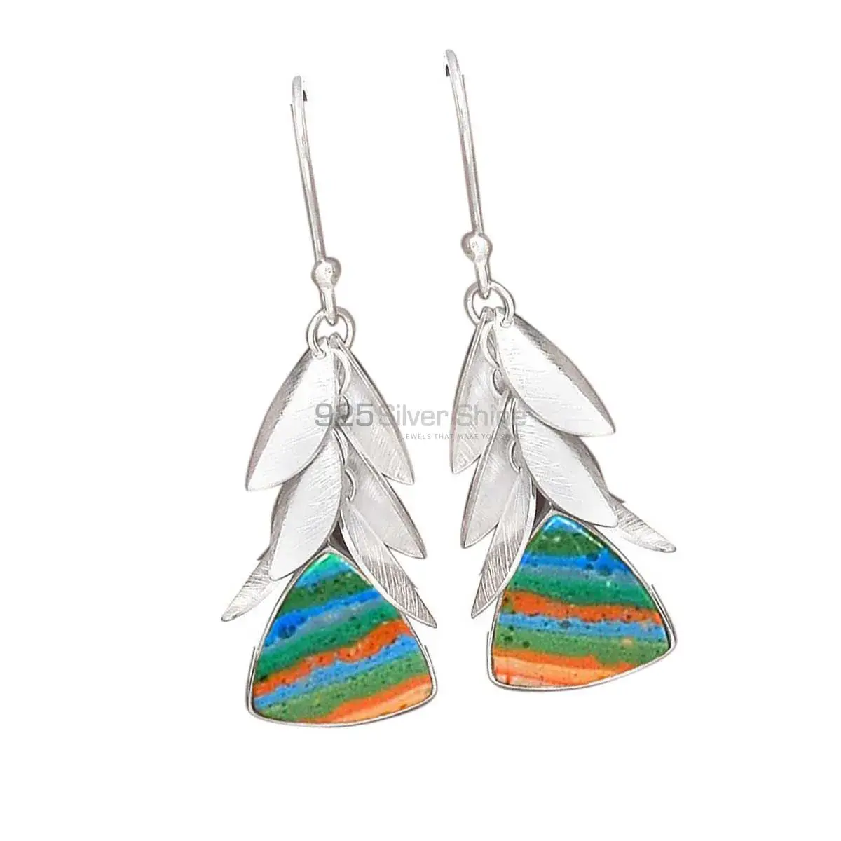 925 Sterling Silver Handmade Earrings In Rainbow Calsilica Gemstone Jewelry 925SE3015_0