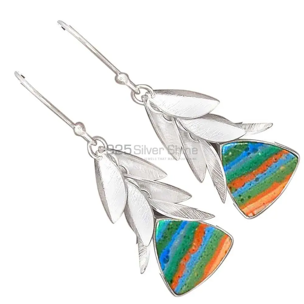 925 Sterling Silver Handmade Earrings In Rainbow Calsilica Gemstone Jewelry 925SE3015_1